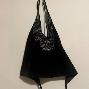 VINTAGE SUEDE halter neck neck & back tie top